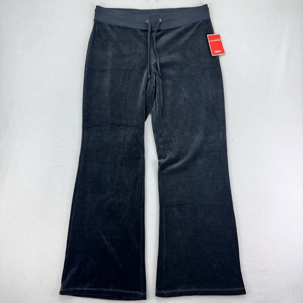 Vintage Y2K Mossimo Velour Trackpants Womens L Black Low Rise Flare NWT